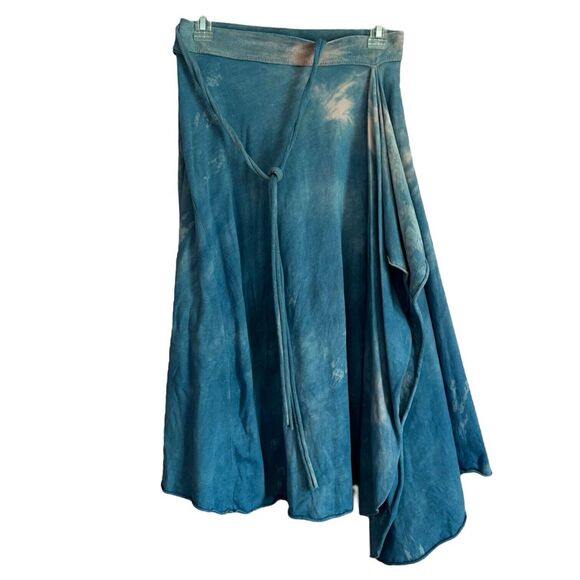 Organic Handmade Wrap Skirt with Bustle by Unalome Designs, Blue Pink Tie Dye - Picture 1 of 5
